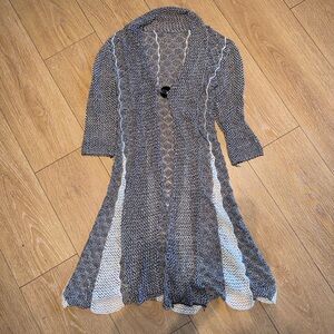 Black and White Knit duster with big button
